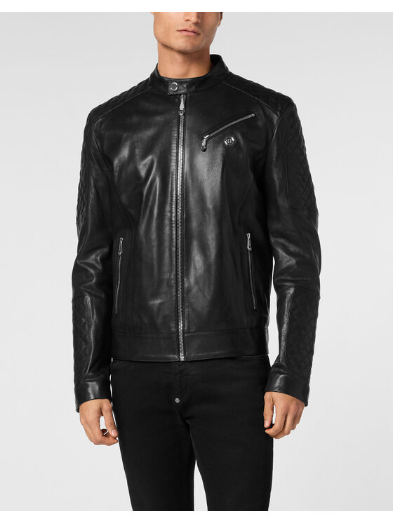 PHILIPP PLEIN PHILIPP PLEIN Kurtka skórzana 22469 Czarny Regular Fit