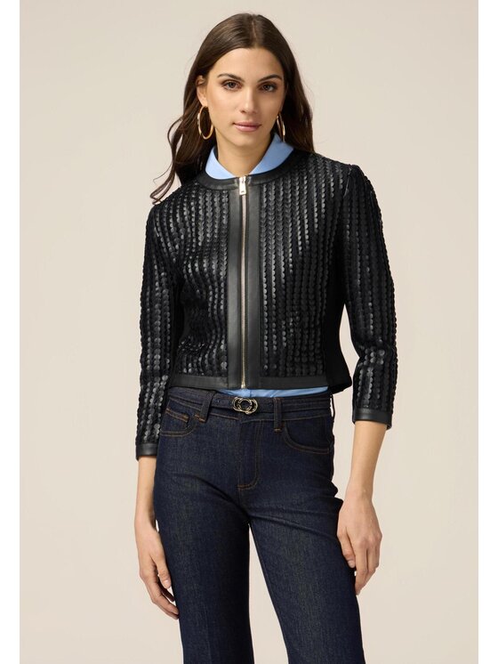 Oltre Oltre Giacca in similpelle R350R002149N033 Nero Cropp Fit