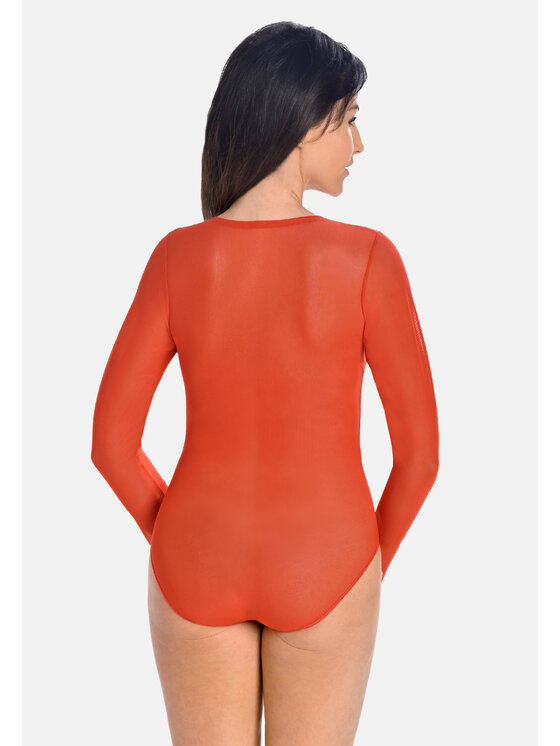 Teyli Teyli Body damskie siateczkowe Ero Czerwony Regular Fit