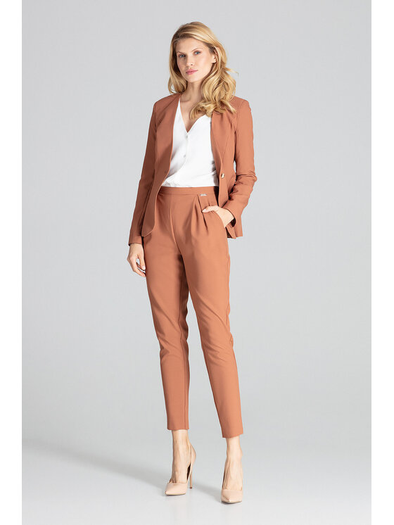 FIGL FIGL Spodnie damskie M676 Brązowy Regular Fit