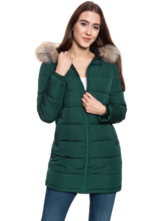 Wrangler Wrangler Kurtka damska LONG PUFFER Zielony Slim Fit