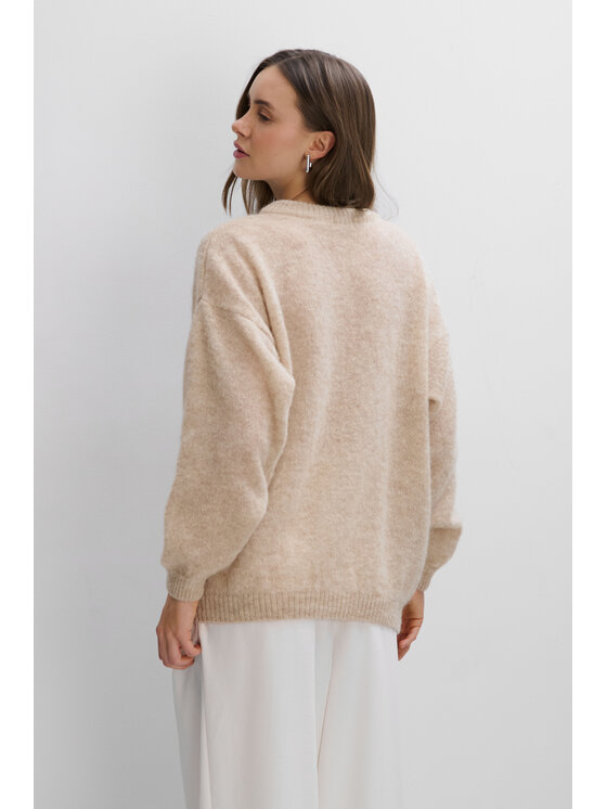 Fobya Fobya Sweter F2113 Beżowy Basic Fit