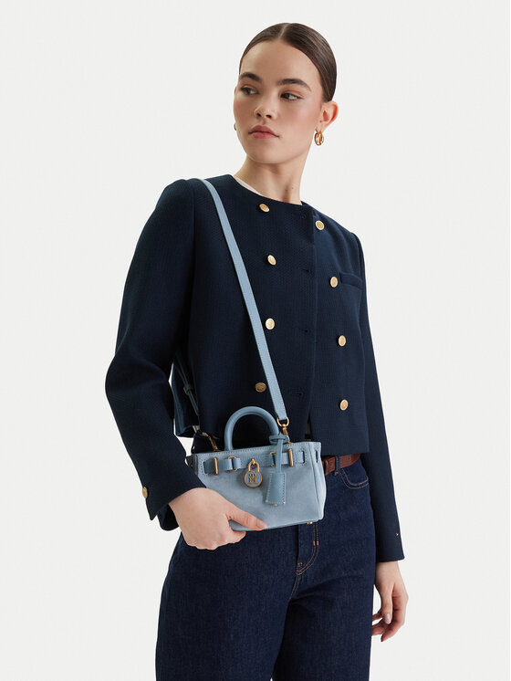 Tommy Hilfiger Kabelka American Icon Micro Tote Suede AW0AW18853 Modrá