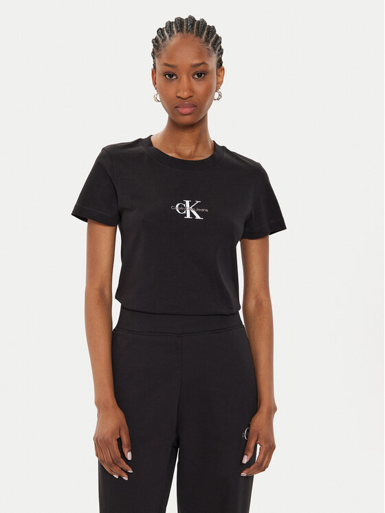 Calvin Klein Jeans Tricou Monologo J20J223563 Negru Slim Fit