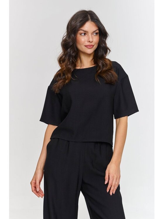 Makadamia Makadamia Komplet bluzka i spodnie M945 Czarny Loose Fit