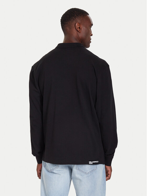 Karl Lagerfeld Jeans Karl Lagerfeld Jeans Тениска с яка и копчета A4M17028 Черен Regular Fit