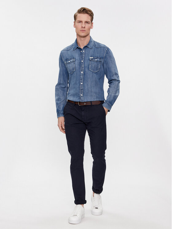 Guess Guess Штани з тканини M4RB29 WFYTA Cиній Slim Fit