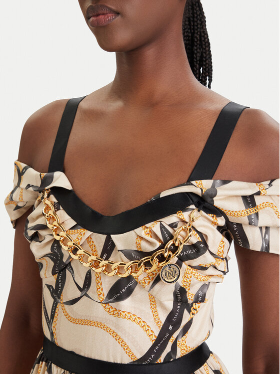 Elisabetta Franchi Elisabetta Franchi Cocktail obleka AB-910-61E2-V590 Bež Regular Fit