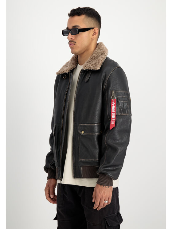 Alpha Industries Alpha Industries Kurtka skórzana B-15 Leather Jacket Brązowy Regular Fit
