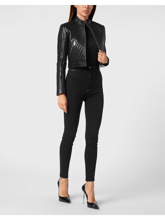 PHILIPP PLEIN PHILIPP PLEIN Kurtka skórzana 23039 Czarny Slim Fit