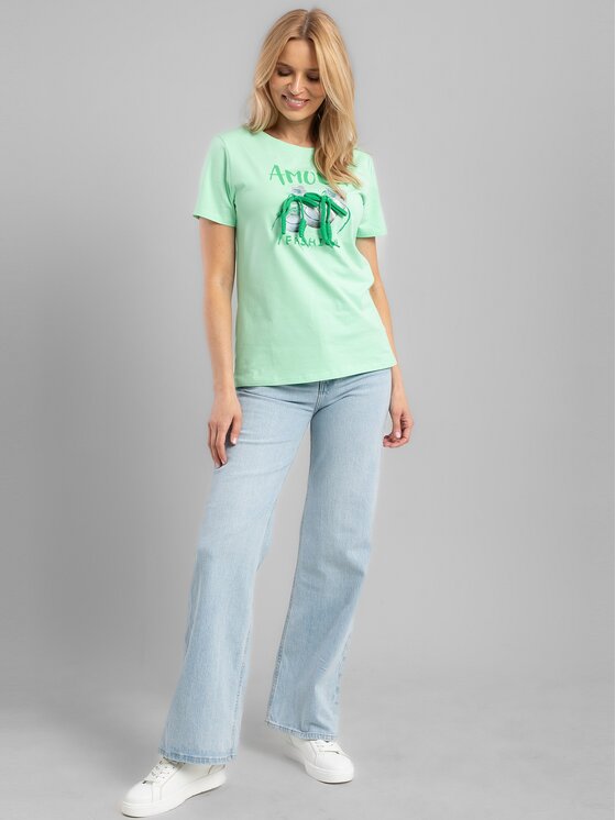 Perso Perso T-Shirt TCE245410F Zielony Regular Fit