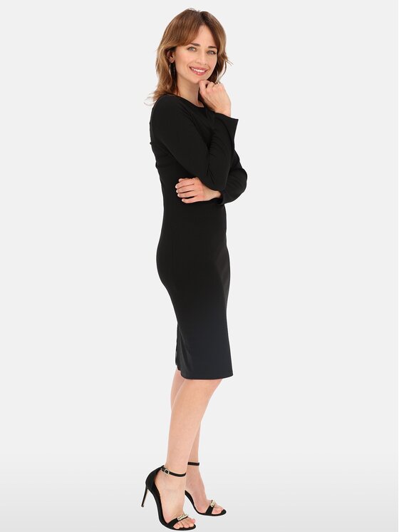 Perso Perso Sukienka codzienna z ozdobnym zamkiem na plecach Czarny Slim Fit