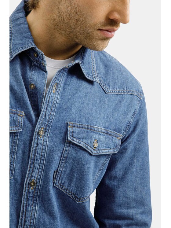 Cross Jeans Cross Jeans Koszula jeansowa A 222-030 Niebieski Regular Fit