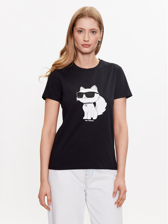 KARL LAGERFELD T-krekls Ikonik 2.0 Choupette 230W1703 Melns Regular Fit