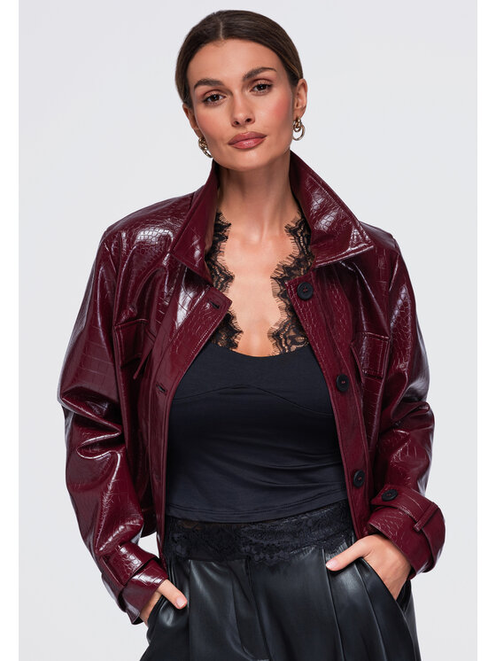 Ombre Ombre Kurtka przejściowa OW-JAFL-0145 Bordowy Relaxed Fit