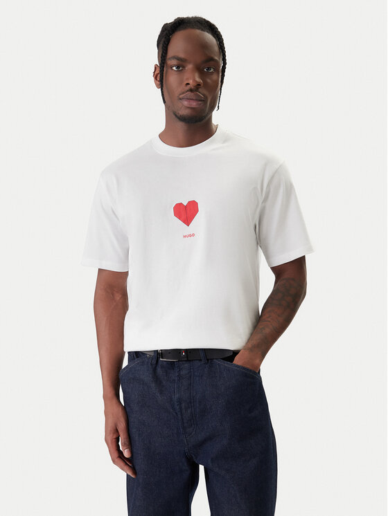 HUGO Tricou Dalentin 50553429 Alb Relaxed Fit