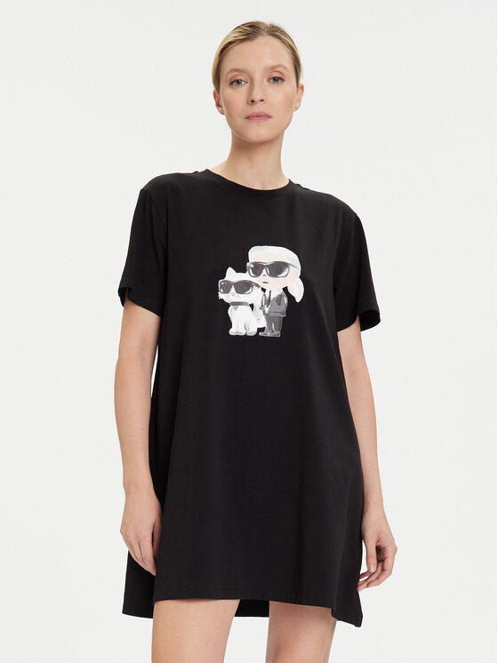 KARL LAGERFELD KARL LAGERFELD Cămașă de noapte A3W45007 Negru Regular Fit