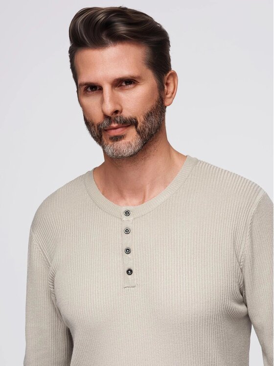 Ombre Ombre Sweter OM-SWSW-0182 Beżowy Regular Fit