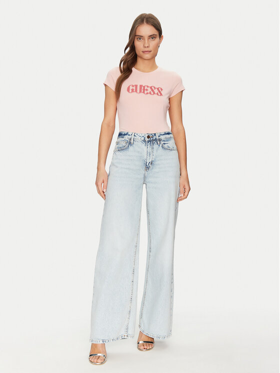 Guess Guess Marškinėliai W5GI42 J1314 Rožinė Slim Fit