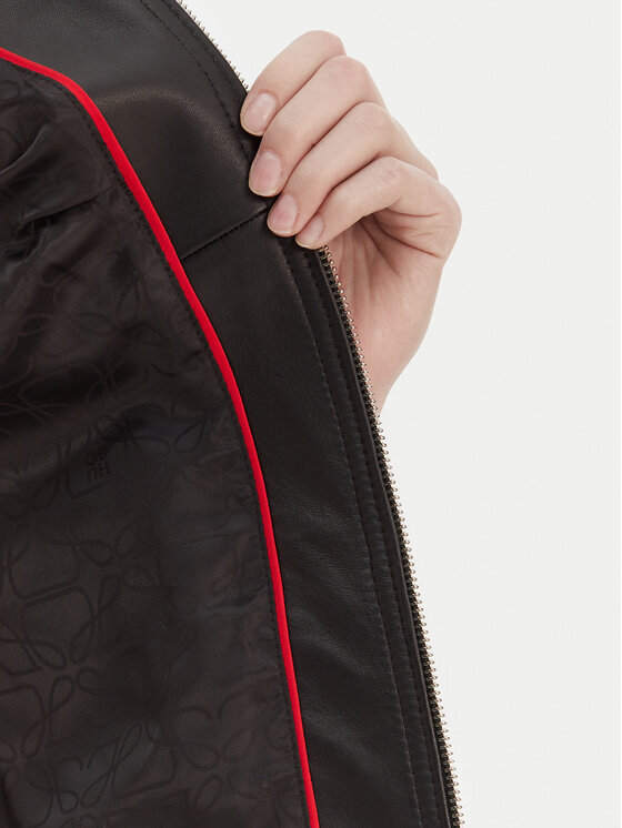 HUGO HUGO Odinė striukė Lasari 50555743 Juoda Regular Fit