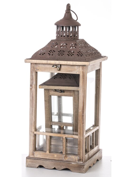 MIAhome MIAhome Lampion latarnia 2 szt. drewno-metal brąz Brązowy