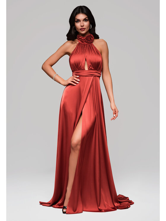 Ombre Ombre Sukienka wieczorowa LA-OM-DLR139 Brązowy Regular Fit
