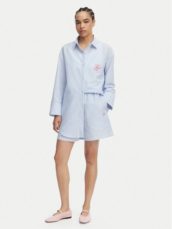 Tommy Hilfiger Tommy Hilfiger Šortky z materiálu Seersucker UW0UW06542 Světle modrá Regular Fit