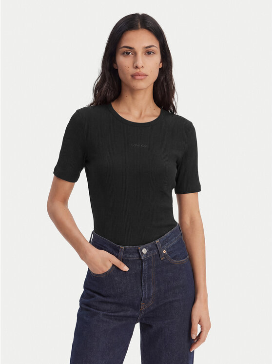 Calvin Klein Tricou Varigated LV044F211G Negru Slim Fit
