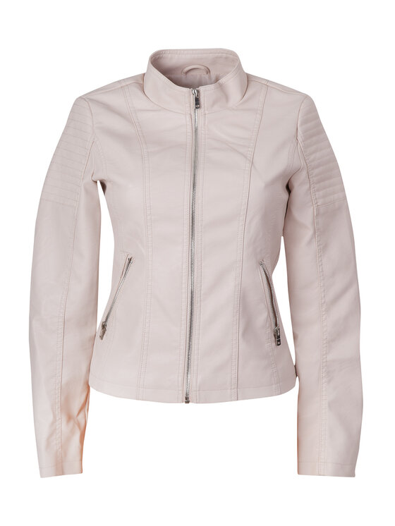 Perso Perso Kurtka z imitacji skóry ze stójką Różowy Slim Fit