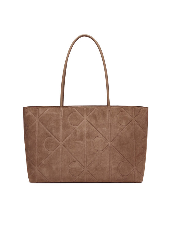 Calvin Klein Calvin Klein Torebka Emblem Aop Embossed Suede Tote LV04F3334G Beżowy