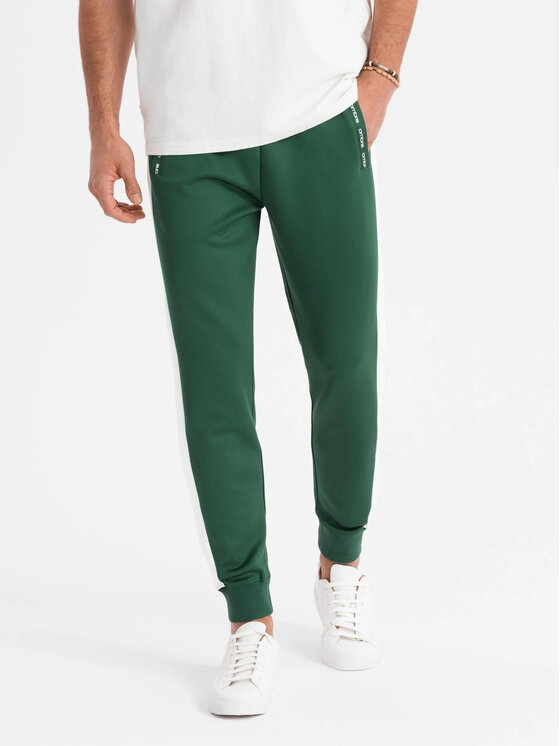 Ombre Ombre Spodnie dresowe OM-PASK-0229 Zielony Regular Fit