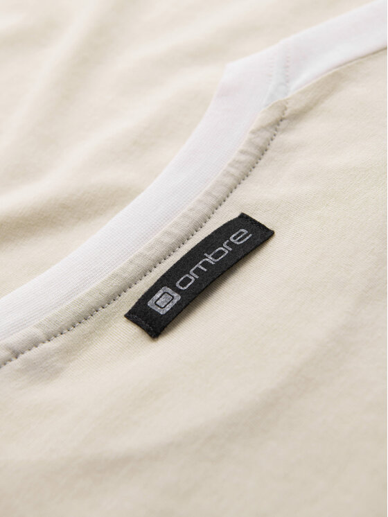 Ombre Ombre T-Shirt OM-TSCT-0115 Beżowy Regular Fit