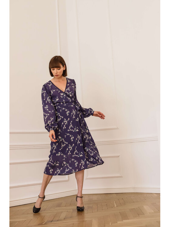 Entelier Entelier Sukienka elegancka kopertowa Granatowy Comfortable Fit