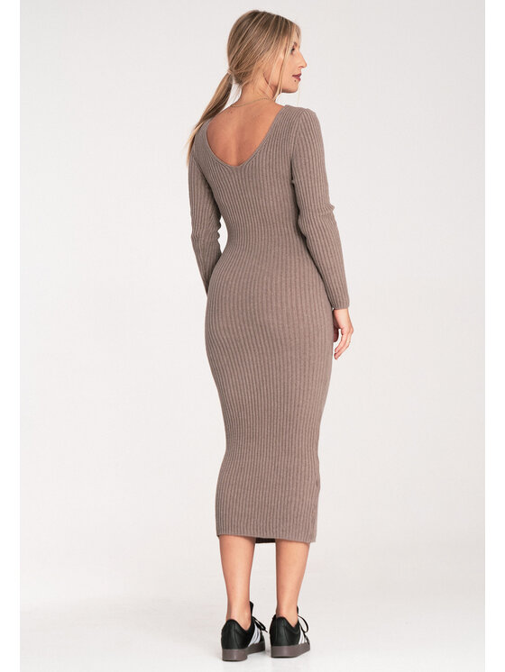 FIGL FIGL Úpletové šaty M1090 Béžová Fitted Fit