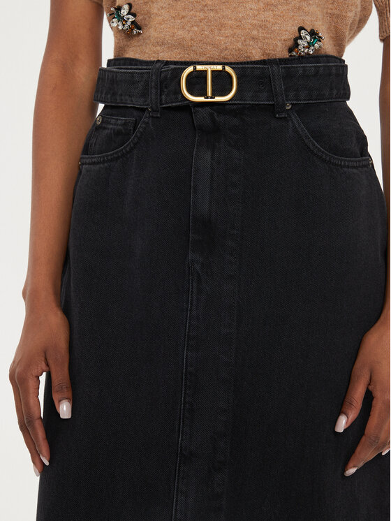 TWINSET TWINSET Džinsa svārki 242TP2601 Melns Straight Fit