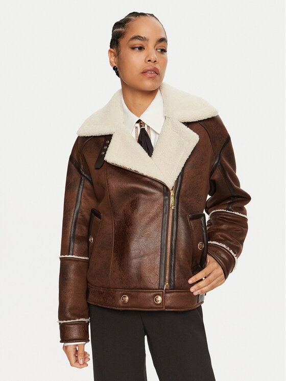 Elisabetta Franchi Elisabetta Franchi Báránybőr kabát CP-60A-46E2-V960 Barna Regular Fit