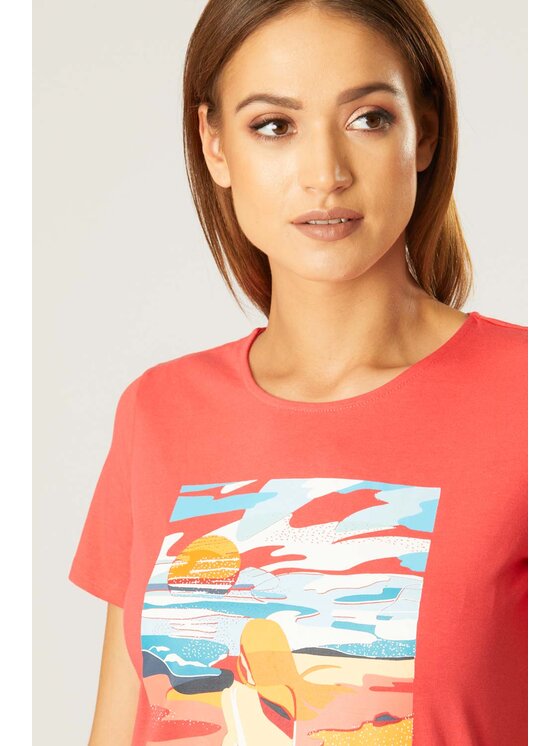 QUIOSQUE QUIOSQUE Bluzka 16-TD-193 Koralowy Regular Fit