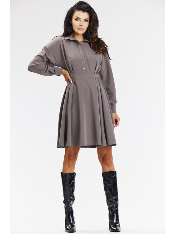 Awama Awama Sukienka A668 Beżowy Basic Fit
