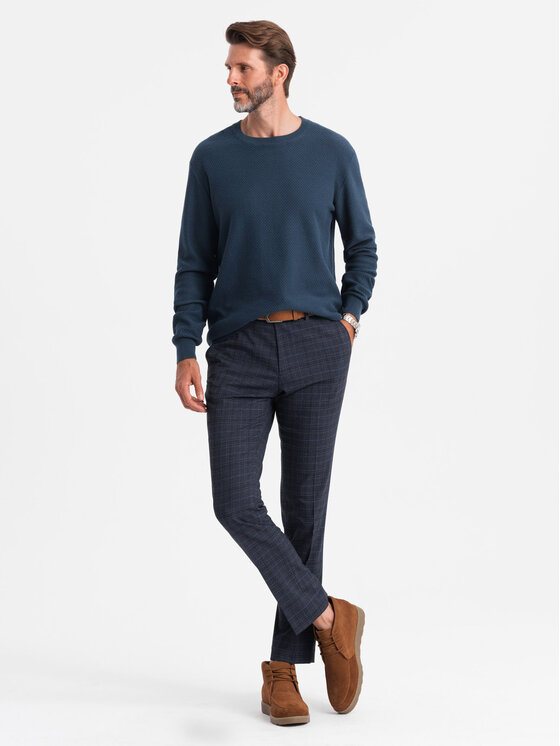 Ombre Ombre Sweter OM-SWSW-0110 Granatowy Relaxed Fit