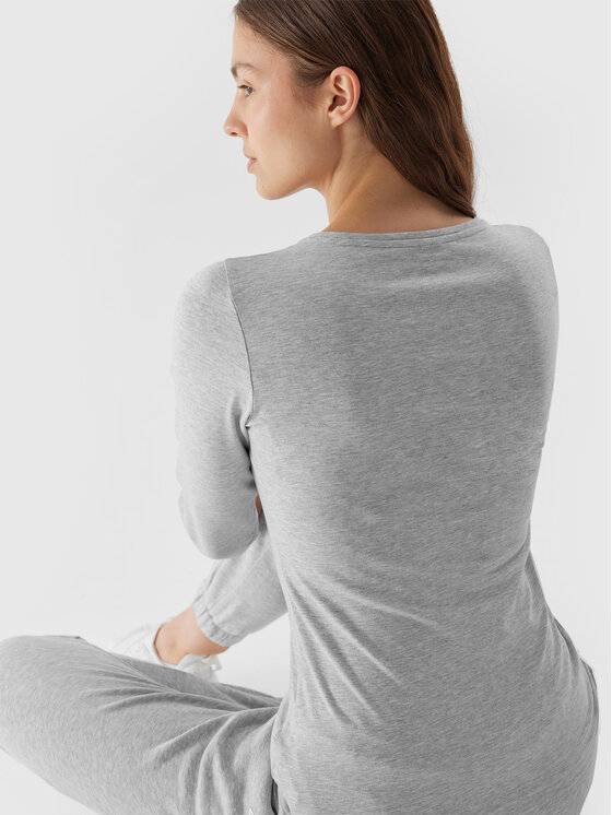 4F 4F Bluse 4FAW23TLONF167 Grau Slim Fit