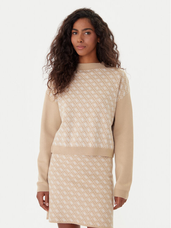 Guess Guess Bluză cu gât W5BR23 Z3JD2 Bej Relaxed Fit