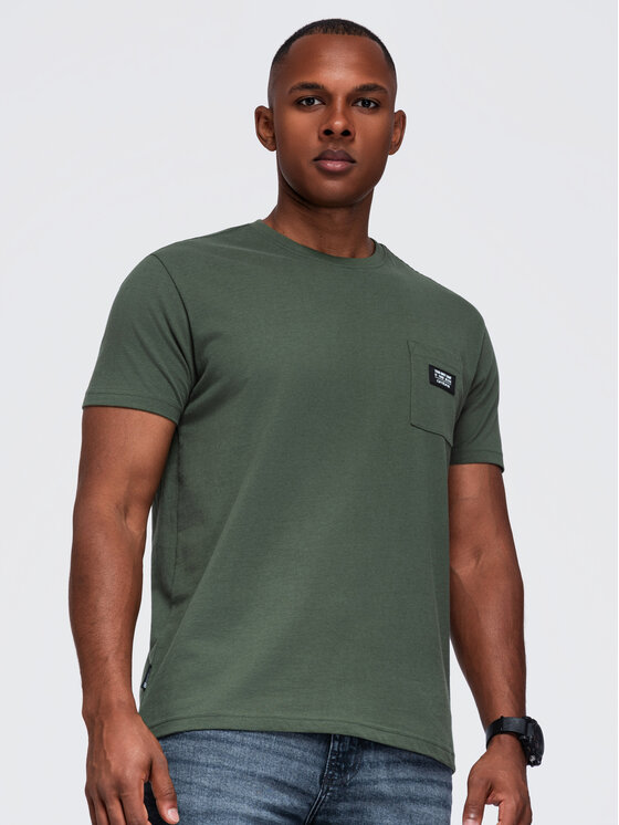 Ombre Ombre T-Shirt OM-TSCT-0305 Tmavě zelená Regular Fit