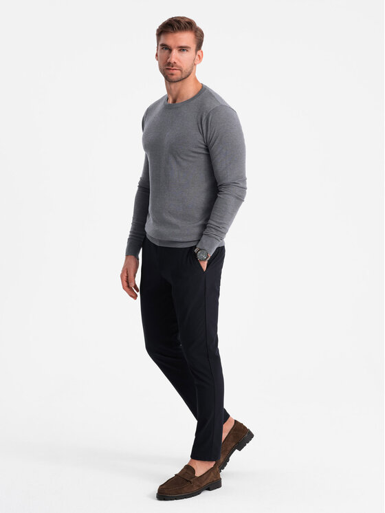 Ombre Ombre Sweter OM-SWBS-0106 Szary Regular Fit