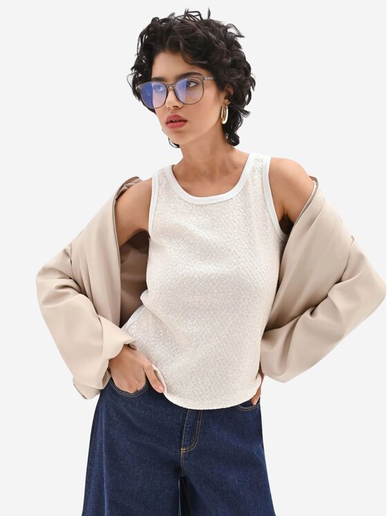 Rinascimento Rinascimento Τοπ Canotta con paillettes all over Λευκό Regular Fit