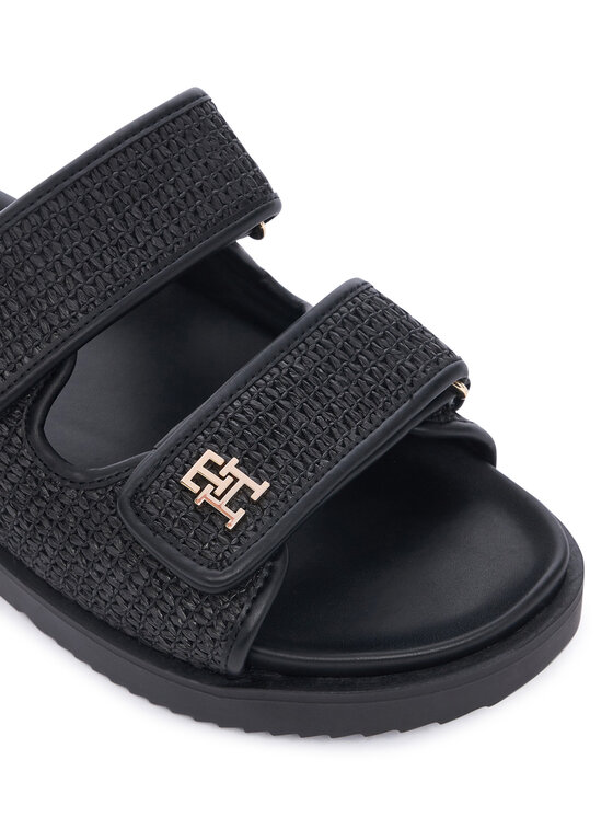 Tommy Hilfiger Tommy Hilfiger Παντόφλες Double Strap Raffia FW0FW09122 Μαύρο