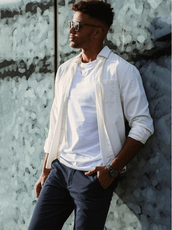 VILLARO VILLARO T-Shirt TSH001 Biały Slim Fit