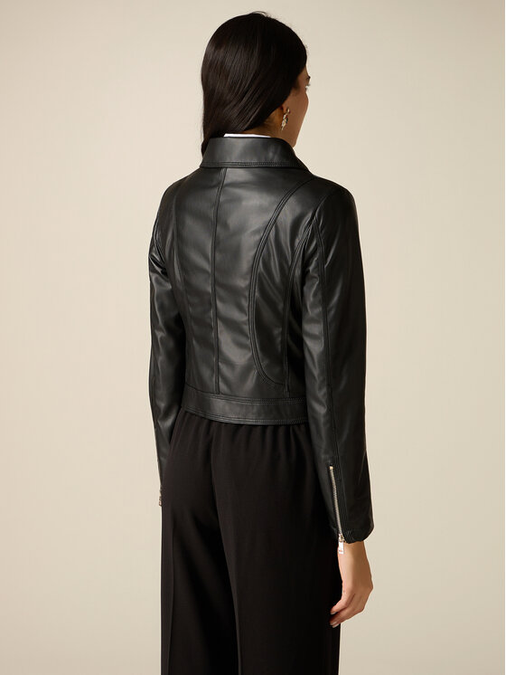 Oltre Oltre Kurtka z imitacji skóry R371R002351N033 Czarny Boxy Fit