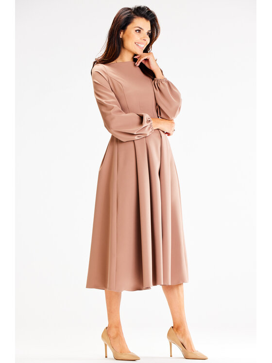 Awama Awama Sukienka codzienna A595 Brązowy Basic Fit
