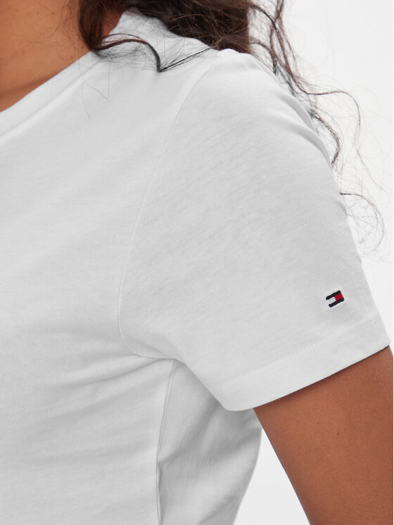 Tommy Hilfiger Tommy Hilfiger Tričko Flag Script WW0WW41761 Biela Slim Fit