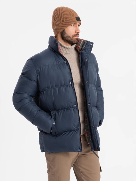 Ombre Ombre Kurtka puchowa OM-JAHP-0205 Granatowy Regular Fit